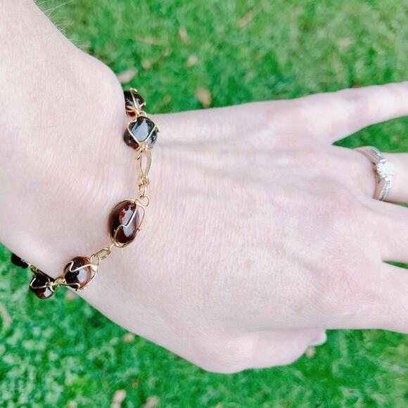 VTG Agate Quartz Gemstone Bracelet 1960s 1970s Artisan Gold Tone Wire Wrapped - Picture 11 of 13